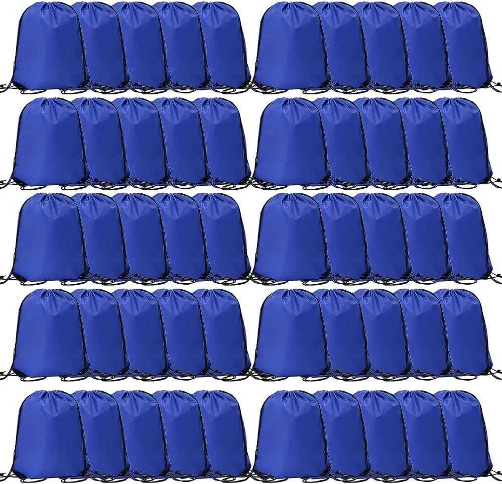 CODOBON 50 Pcs Drawstring Bags, Bulk Draw String Backpack, Cinch Polyester Bag for Gym Sport, Royal Blue