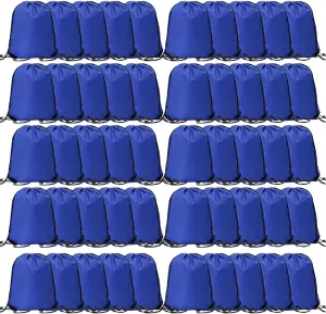 CODOBON 50 Pcs Drawstring Bags, Bulk Draw String Backpack, Cinch Polyester Bag for Gym Sport, Royal Blue