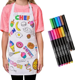 Color-An-Apron Kit - 100% Cotton Apron - 12 Fabric Markers - For kids 4-10 Years Old- Fun & Educational Craft for Young Chefs