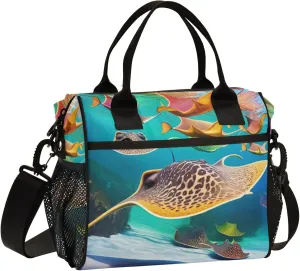 Colorful Stingray Fish Ocean Large Lunch Tote Bag Insulated Lunch Boxes with Adjustable Shoulder Strap