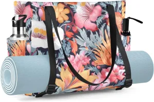Colorful Tropics Flowers Yoga Mat Bag for Women Yoga Mat Carrier with Pockets Adjustable Travel Tote Bags Shoulder Bag Carryall Tote for Office Exercise