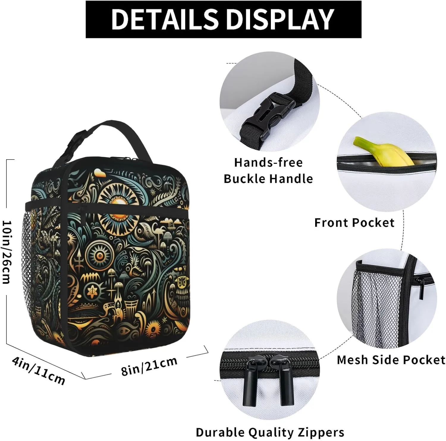 Complex Graphics Lunch Bag Insulated Lunch Box for Women Men Lunch Tote Bags Lunch Boxes for Work Office