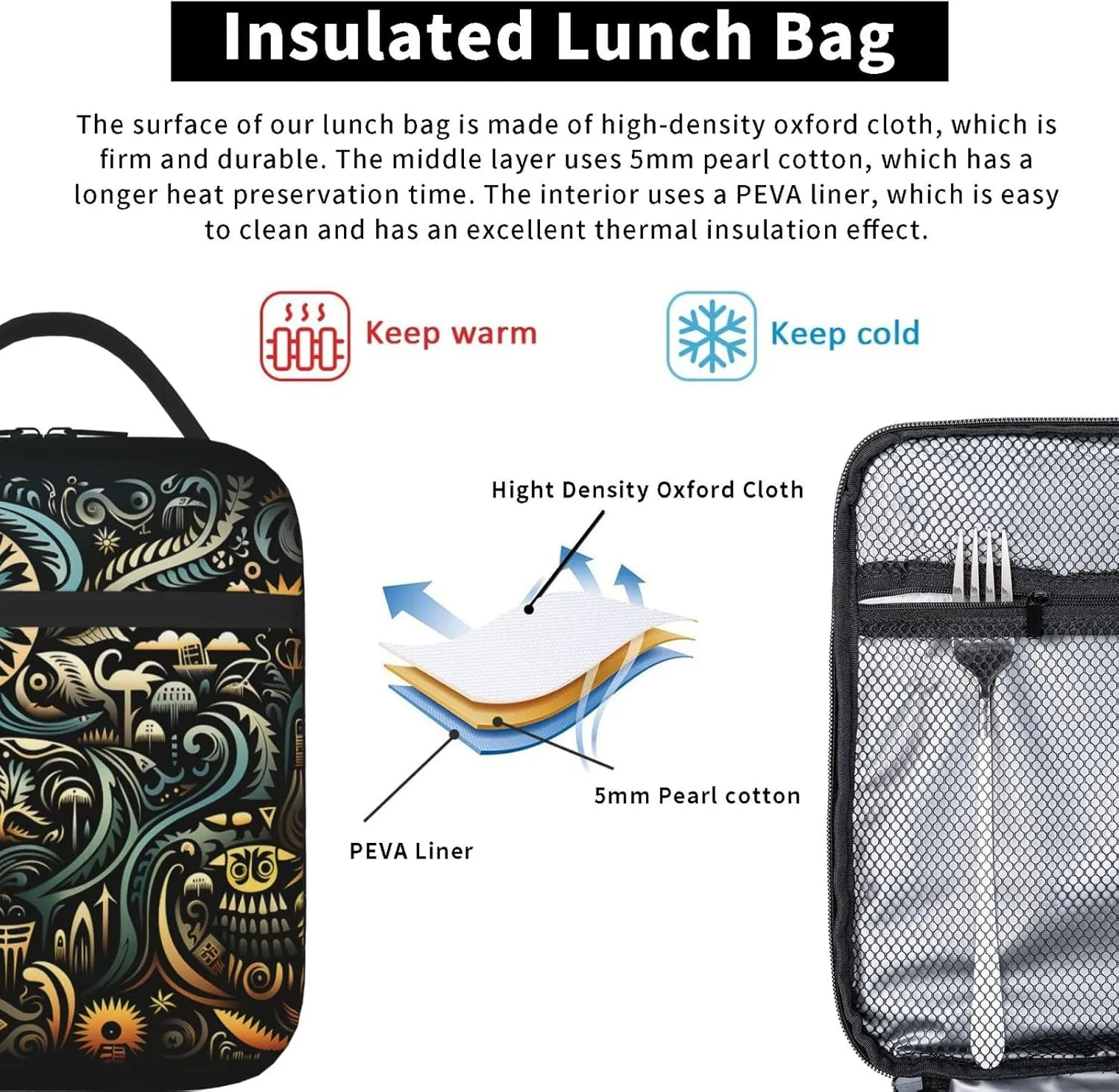 Complex Graphics Lunch Bag Insulated Lunch Box for Women Men Lunch Tote Bags Lunch Boxes for Work Office
