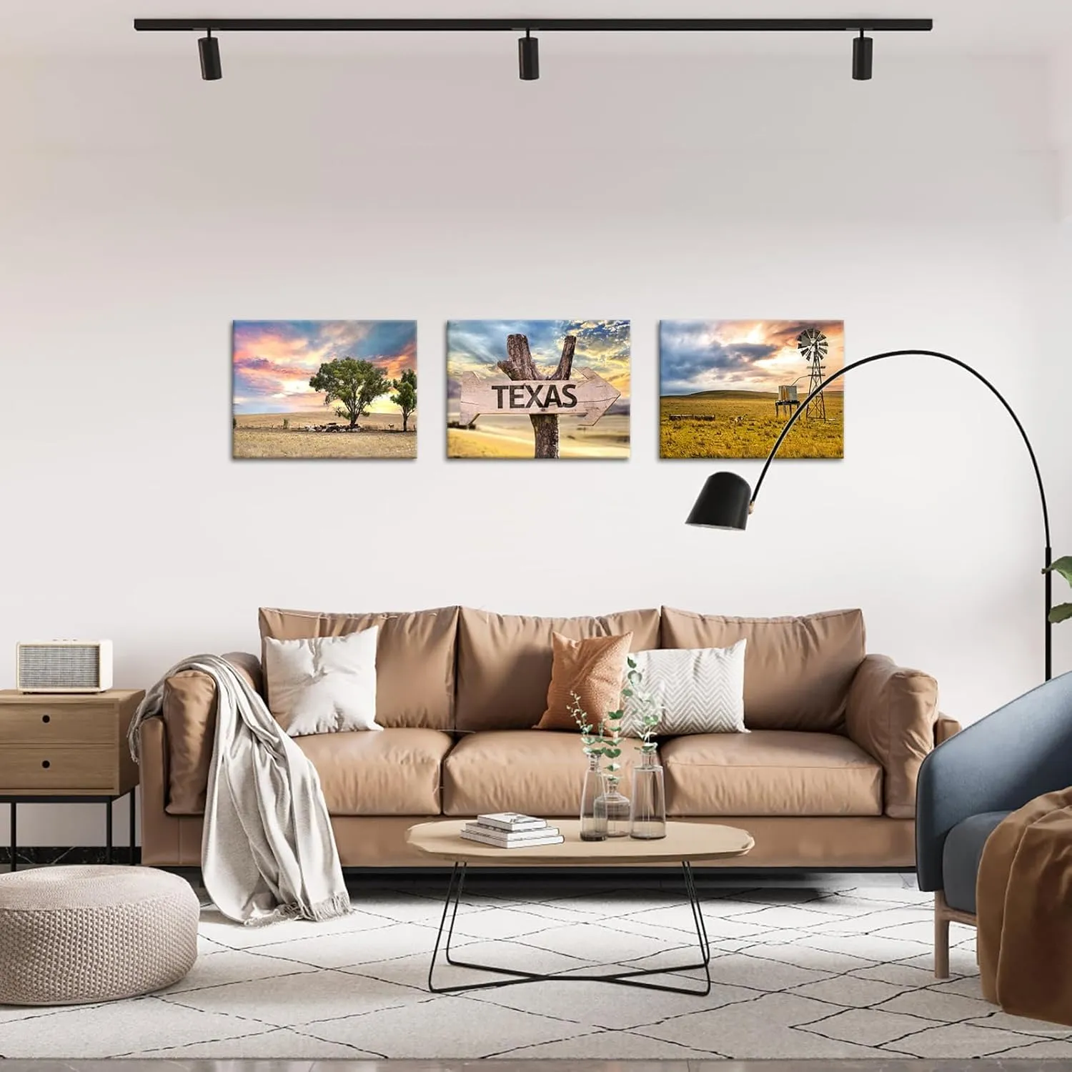Conipit Texas Landscape Canvas Wall Art Farm Landscape Prints Farmhouse Windmill Tree Pictures Painting Framed For Living Room Bedroom Wall Decor 12''x16''x3pcs