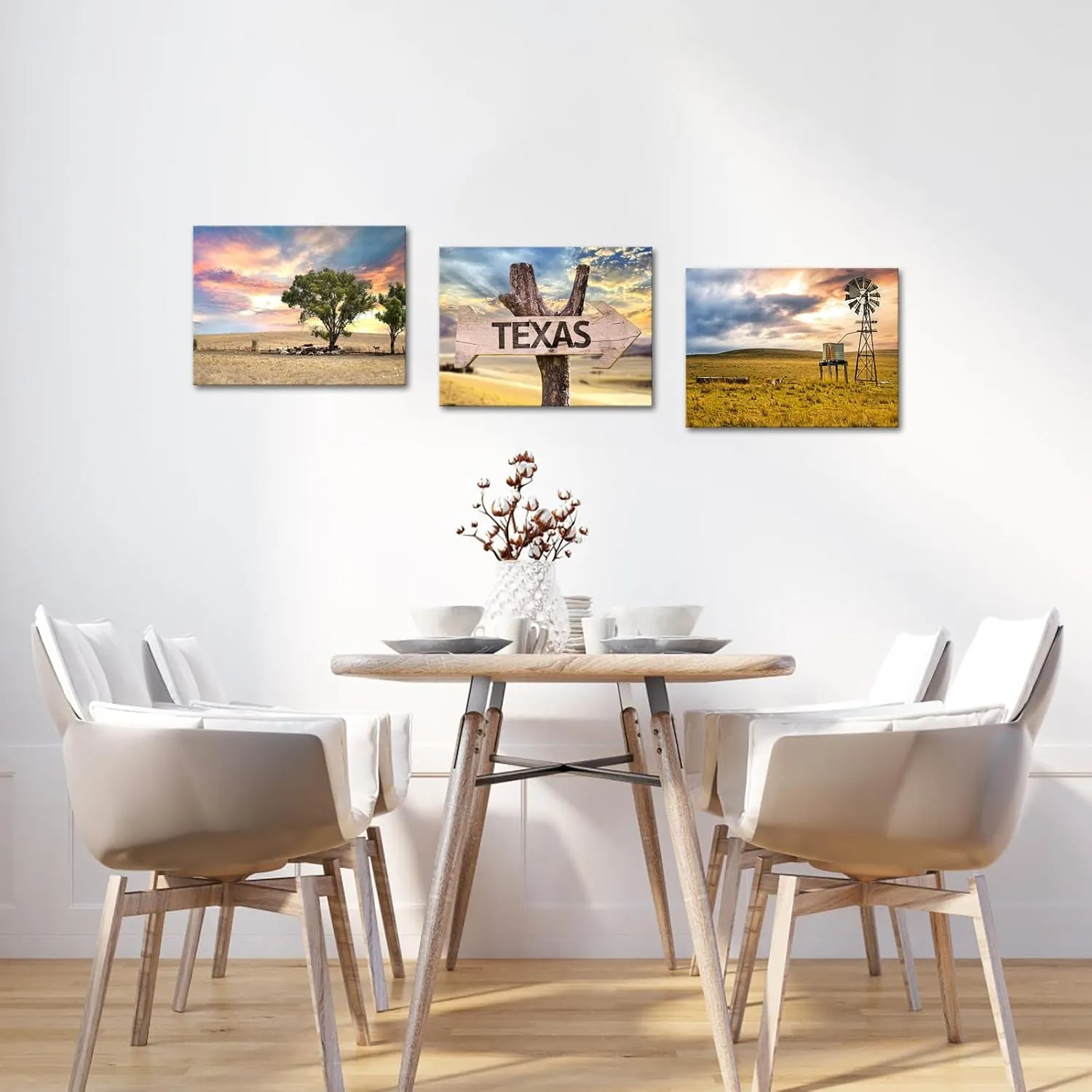 Conipit Texas Landscape Canvas Wall Art Farm Landscape Prints Farmhouse Windmill Tree Pictures Painting Framed For Living Room Bedroom Wall Decor 12''x16''x3pcs