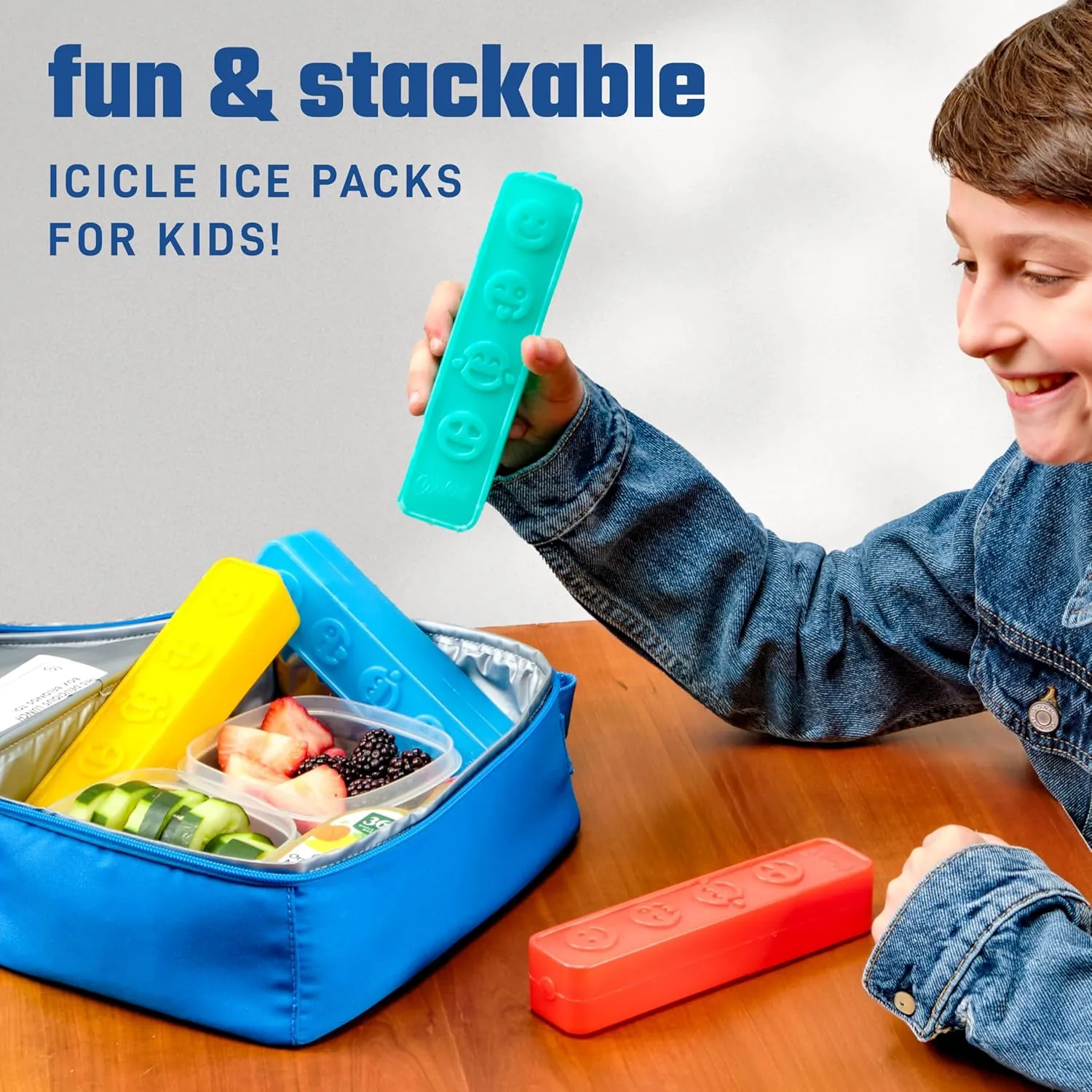 Cool Coolers by Fit & Fresh Kids Icicle Lunch Box Ice Pack Sticks, Icicle Ice Sticks for Lunch Bags and Coolers, Lunch Ice Pack Sticks, Reusable, Multicolored, Smile Icicles, 8PK