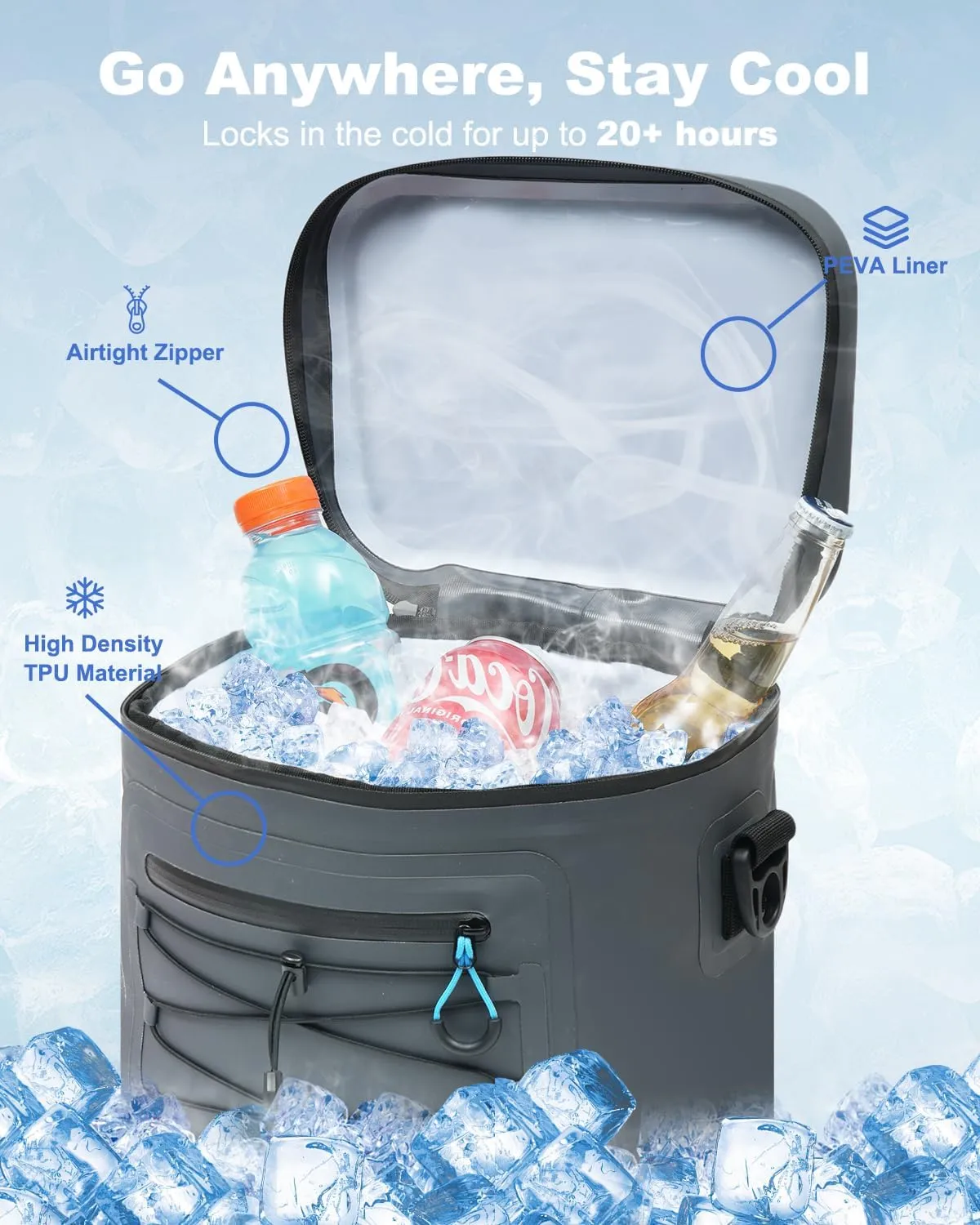 Cooler Bag, 8/16/30 Can Soft Sided Small Portable Insulated Cooling Pack, Everyday Lunch Cooler, Leakproof Ice Chest for Beach, Camping, Travel, Picnic