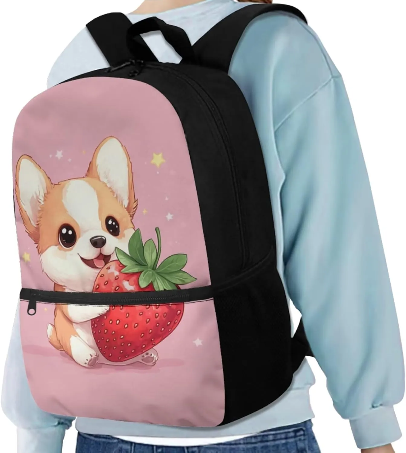 Corgi Backpack for 5th Grade Girls Cool Backpack Set 3 Piece Student Back to School Book Bag with Zipper Pencil Case for Boys 1st-6th Grade Outdoor Picnic Casual Daypack