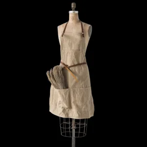 Cotton Canvas Apron with Pockets and Leather Ties