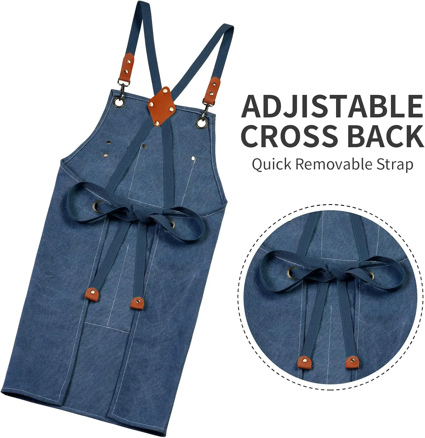 Cotton Canvas Cross Back Apron for Men and Women,Chef Apron With Adjustable Strap and Large Pockets,Kitchen Cooking Baking Bib Heavy Duty Work Apron