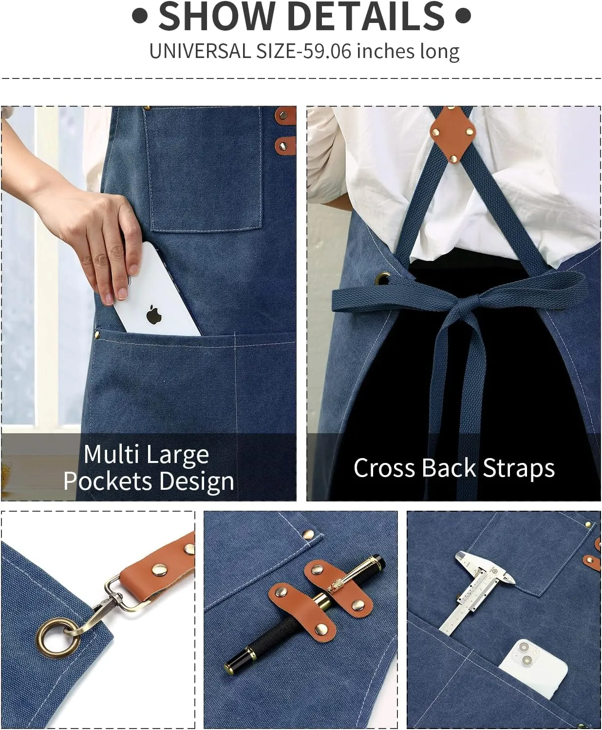 Cotton Canvas Cross Back Apron for Men and Women,Chef Apron With Adjustable Strap and Large Pockets,Kitchen Cooking Baking Bib Heavy Duty Work Apron