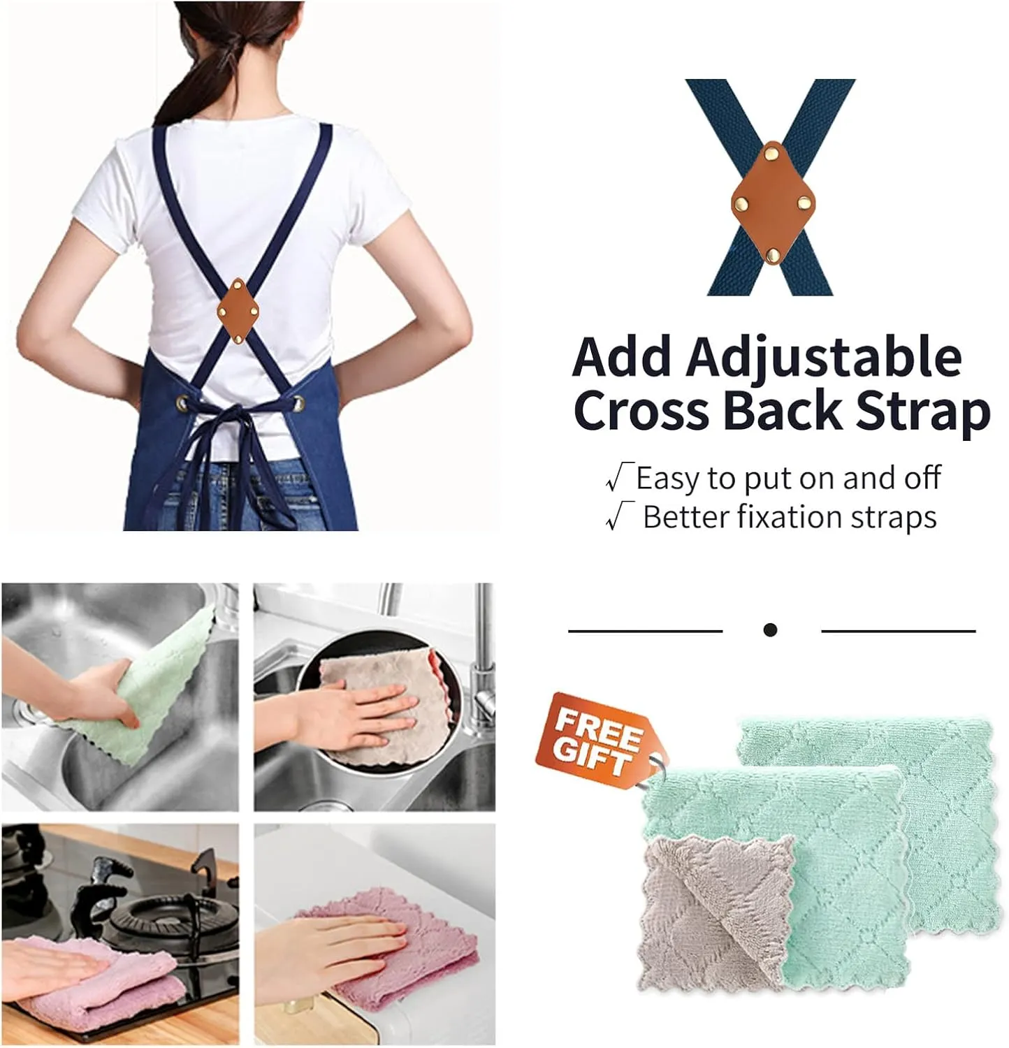 Cotton Canvas Cross Back Apron for Men and Women,Chef Apron With Adjustable Strap and Large Pockets,Kitchen Cooking Baking Bib Heavy Duty Work Apron