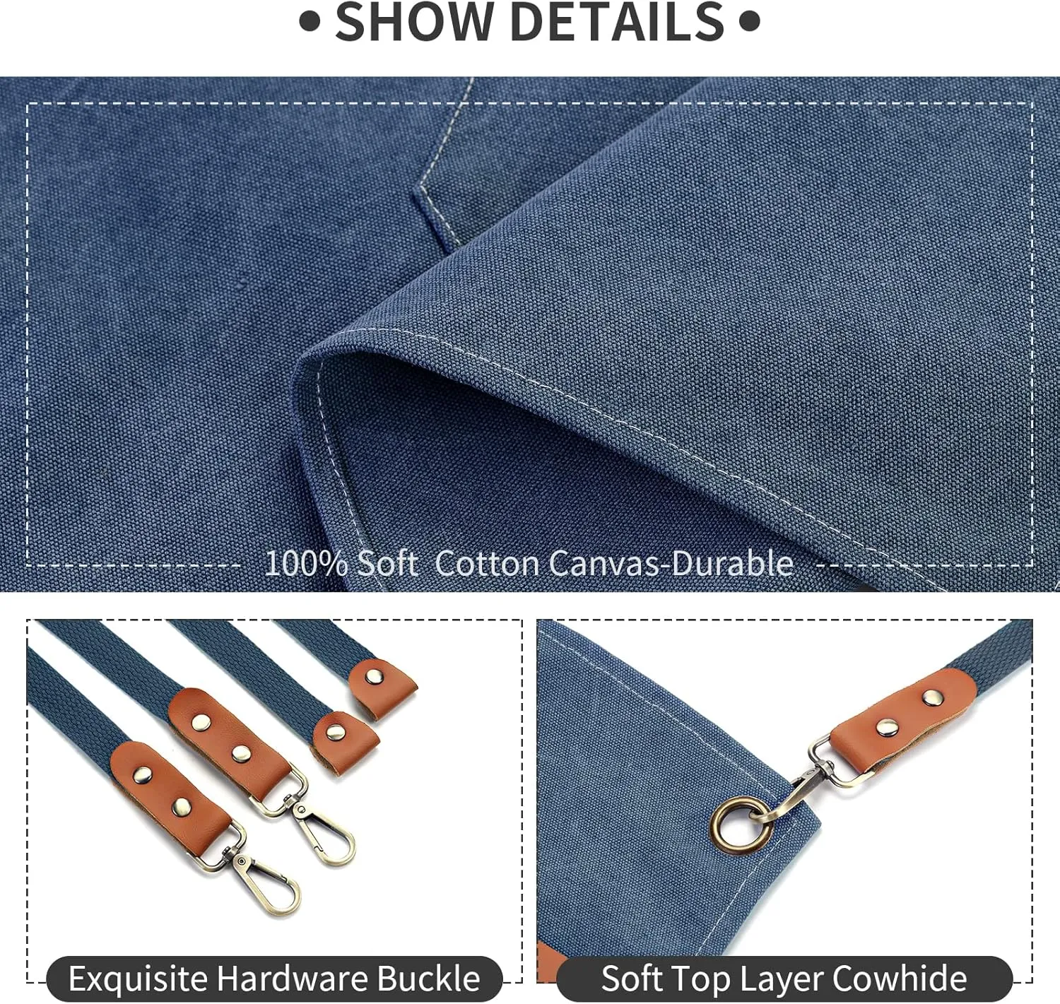 Cotton Canvas Cross Back Apron for Men and Women,Chef Apron With Adjustable Strap and Large Pockets,Kitchen Cooking Baking Bib Heavy Duty Work Apron