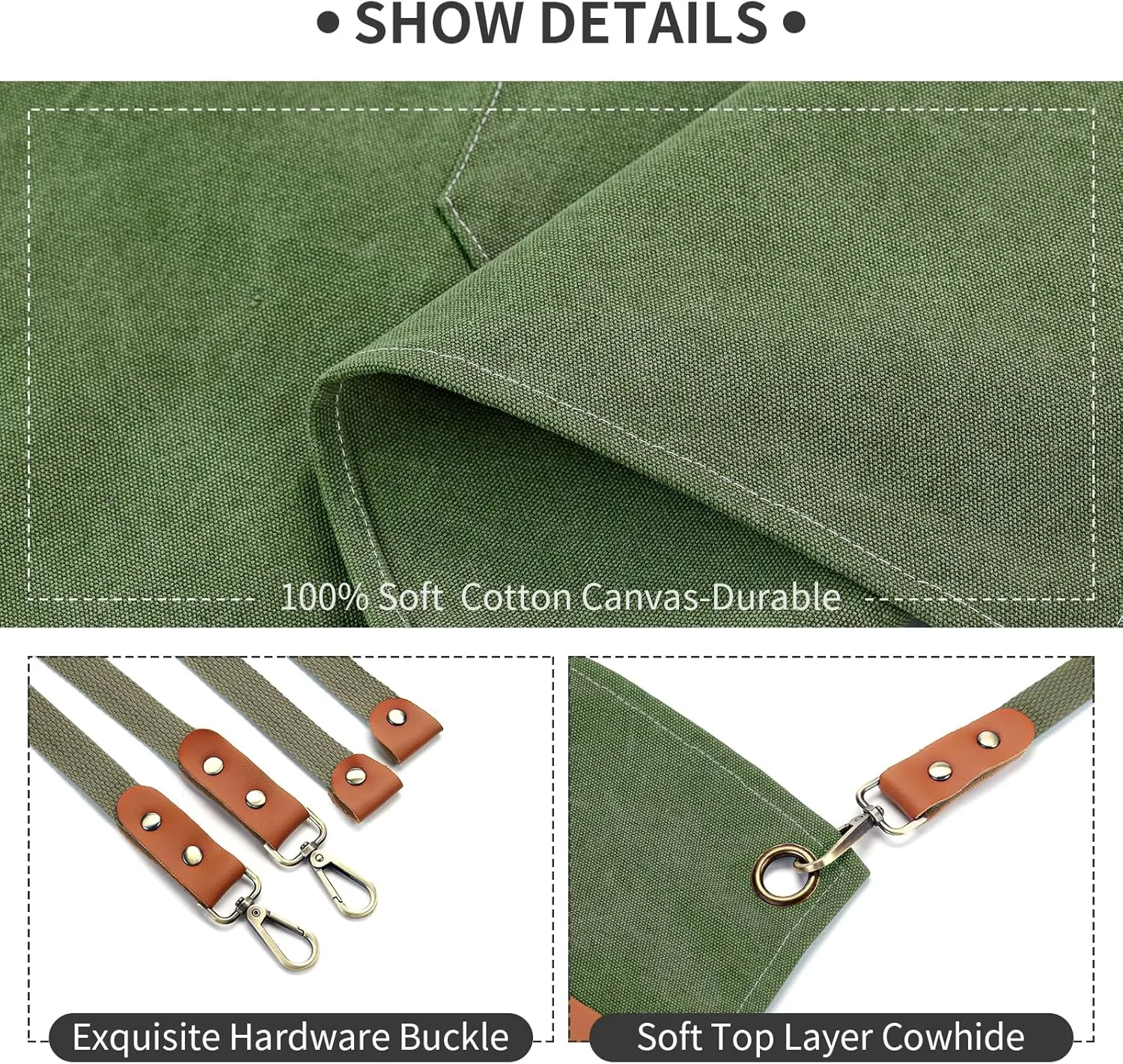 Cotton Canvas Cross Back Apron for Men and Women,Chef Apron With Adjustable Strap and Large Pockets,Kitchen Cooking Baking Bib Heavy Duty Work Apron(Army green)