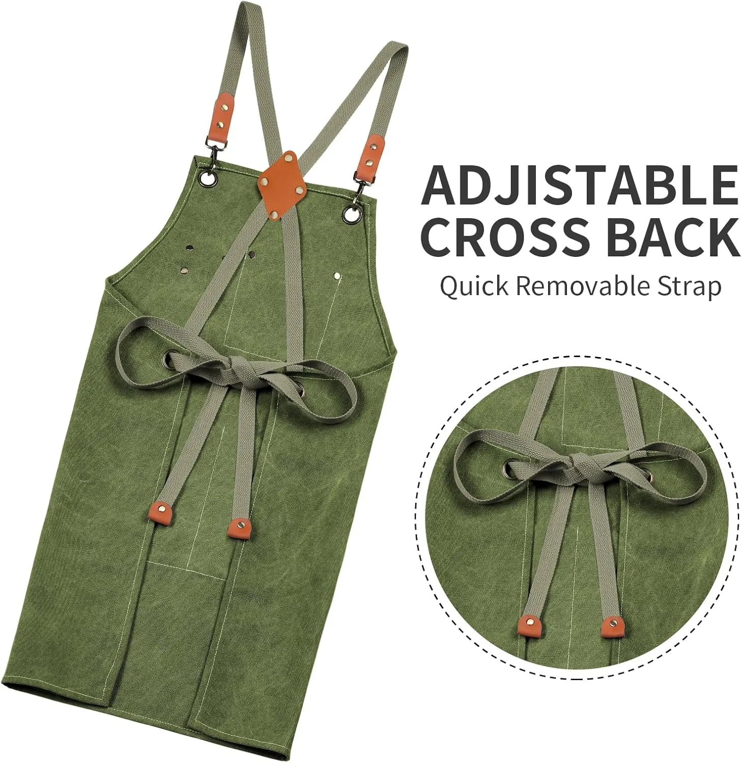 Cotton Canvas Cross Back Apron for Men and Women,Chef Apron With Adjustable Strap and Large Pockets,Kitchen Cooking Baking Bib Heavy Duty Work Apron(Army green)