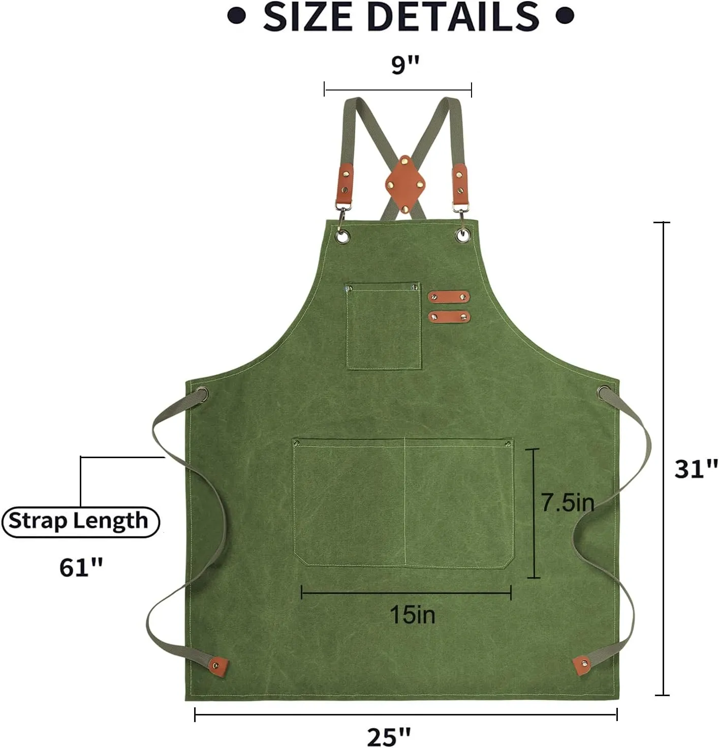 Cotton Canvas Cross Back Apron for Men and Women,Chef Apron With Adjustable Strap and Large Pockets,Kitchen Cooking Baking Bib Heavy Duty Work Apron(Army green)