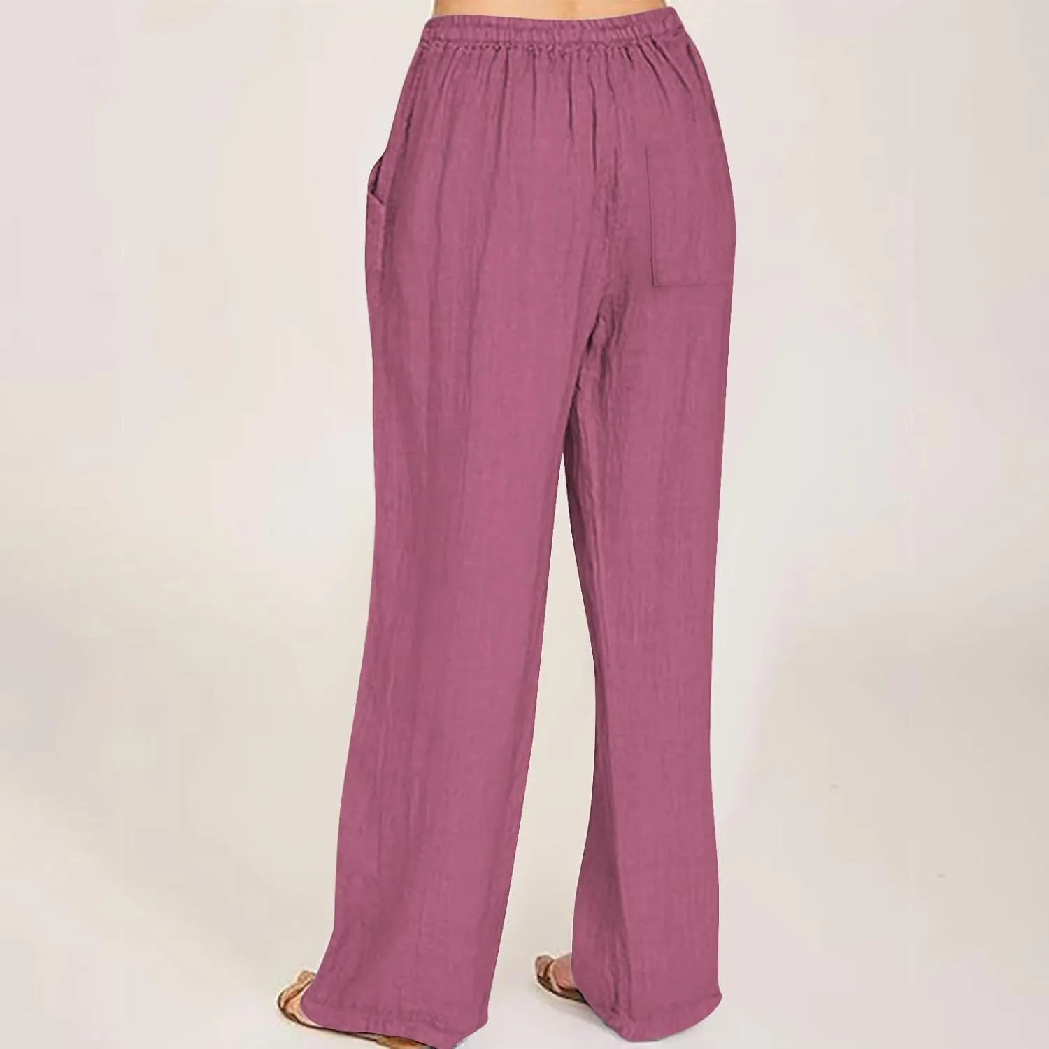 Cotton Linen Pants for Women Dressy Casual Trousers Loose Drawstring Waist Lounge Long Pants Pockets Summer Outfits