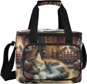 Cozy Cat Fireplace Red Cooler Bag, Travel Cooler, Small Lunch Bags for Women