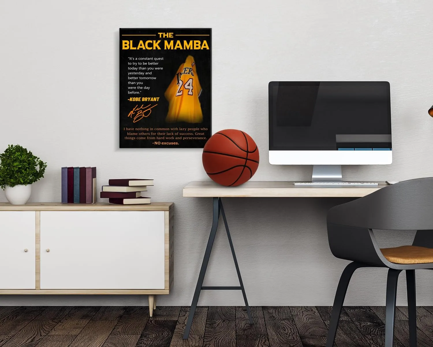Creoate Kobe Bryant Poster Canvas Wall Art Decor, Inspirational Wall Art for Office Gym Wall Decor, KB Jersey Canvas Framed Art for Man Cave Boys Room Decor, Gift