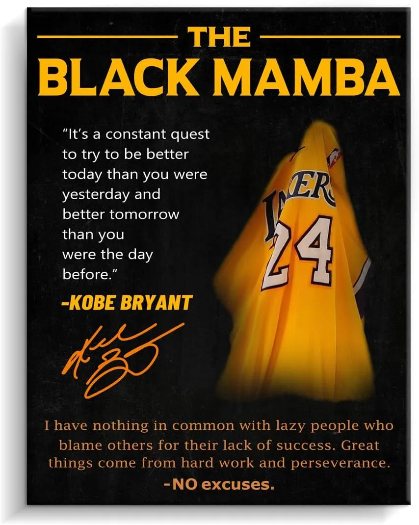 Creoate Kobe Bryant Poster Canvas Wall Art Decor, Inspirational Wall Art for Office Gym Wall Decor, KB Jersey Canvas Framed Art for Man Cave Boys Room Decor, Gift