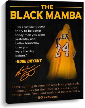 Creoate Kobe Bryant Poster Canvas Wall Art Decor, Inspirational Wall Art for Office Gym Wall Decor, KB Jersey Canvas Framed Art for Man Cave Boys Room Decor, Gift