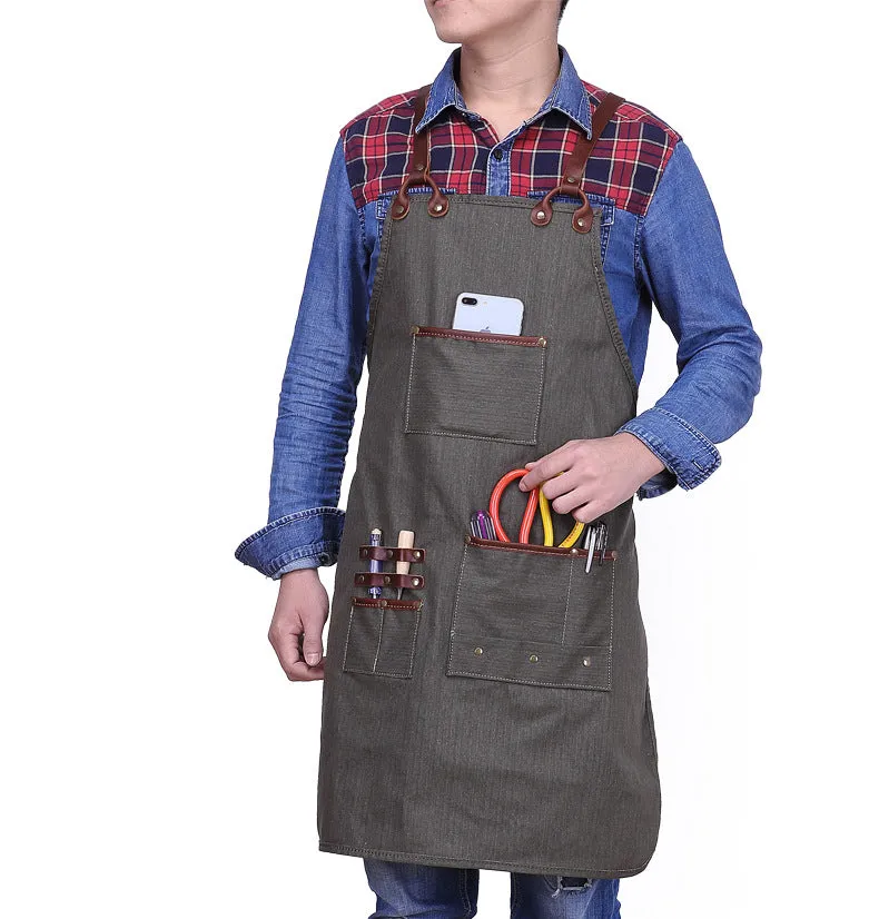 Cross-Back Canvas Chef Apron with Deep Pockets