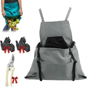 Cross Back Gardening Apron with Deep Kangaroo Release Pockets, Picking Large Pocket Vegetable Garden Gardening