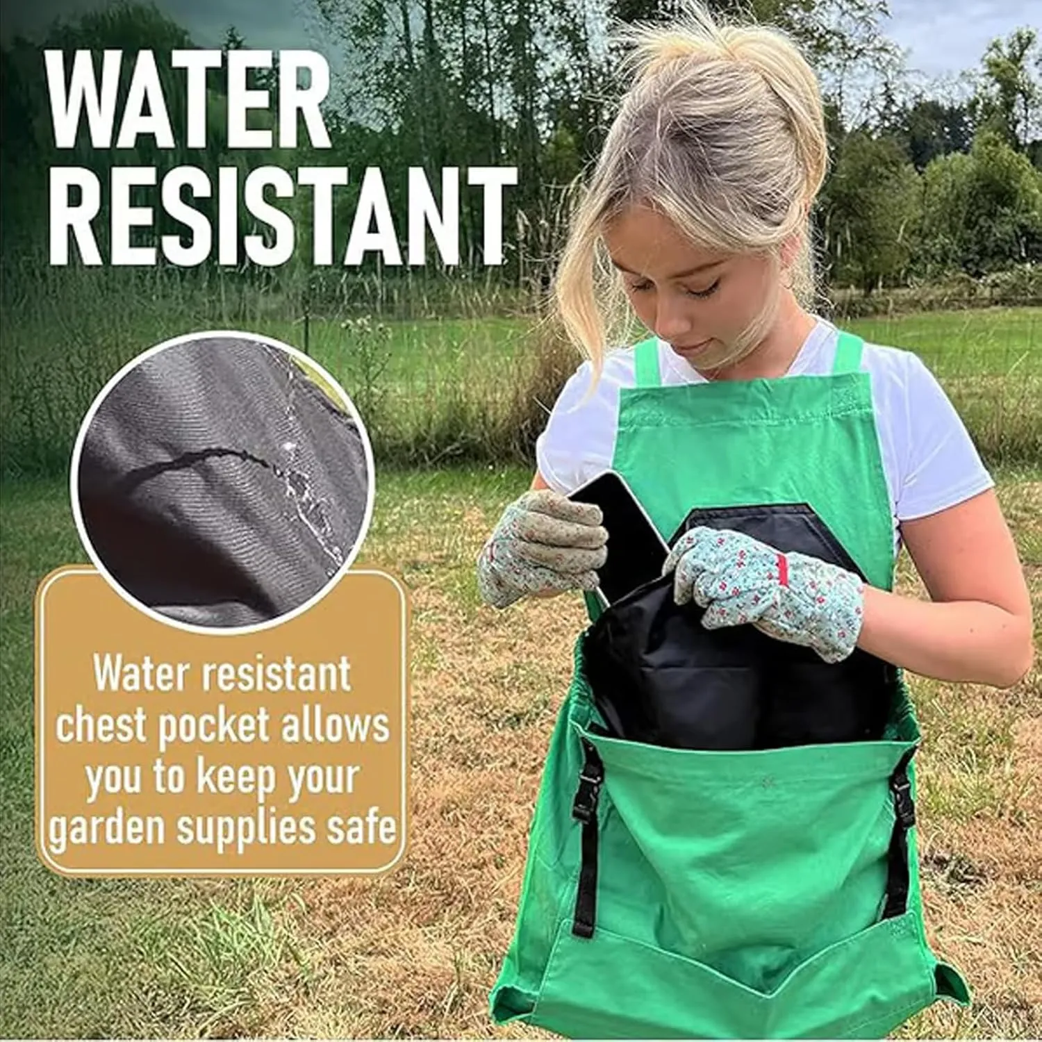 Cross Back Gardening Apron with Deep Kangaroo Release Pockets, Picking Large Pocket Vegetable Garden Gardening