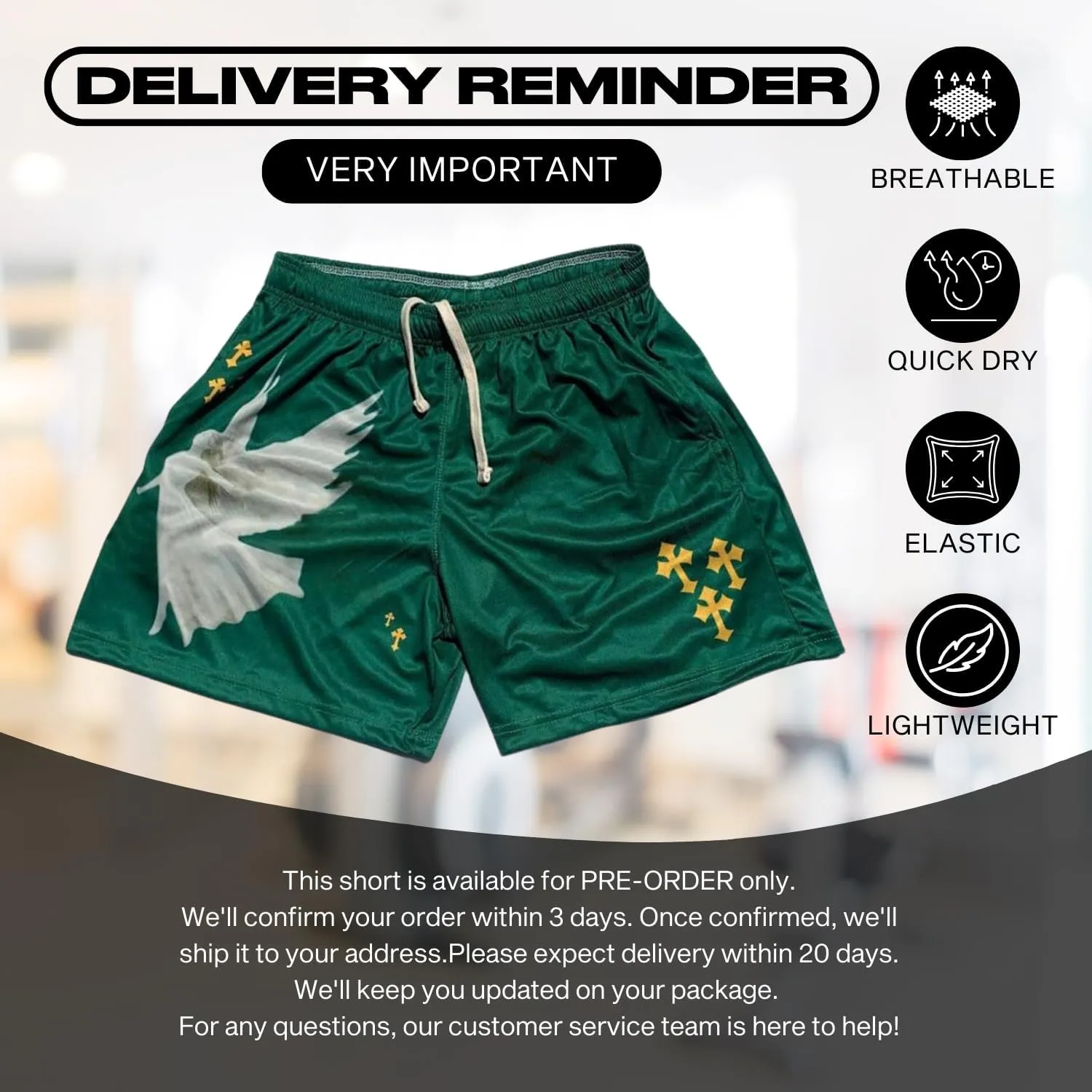 CROWN Anime Mesh Shorts - Breathable Workout Athletic Sport with Soft Pockets