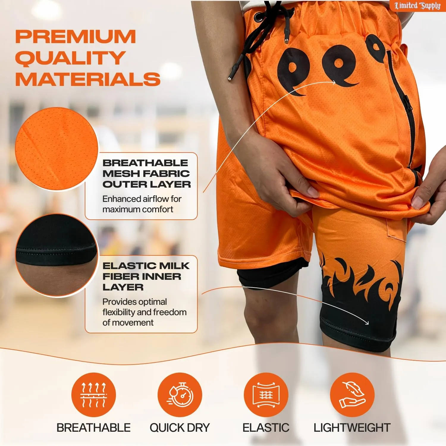 CROWN Anime Shorts - Breathable Stretch Compression Gym Mesh Short with Pockets and Towel Holder
