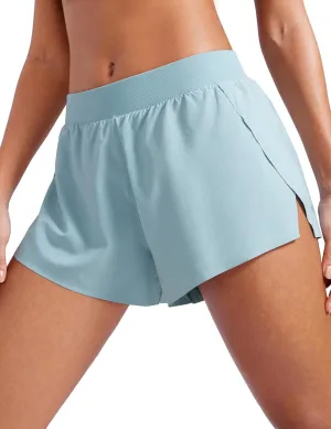 CRZ YOGA Athletic Running Shorts for Women V Split Low Waisted Lightweight Gym Workout Athletic Shorts with Liner