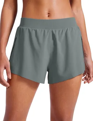 CRZ YOGA Athletic Running Shorts for Women V Split Low Waisted Lightweight Gym Workout Athletic Shorts with Liner