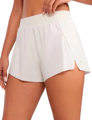 CRZ YOGA Running Shorts for Women High Waisted V Split for Gym Workout Athletic Track with Liner Breathable Quick Dry
