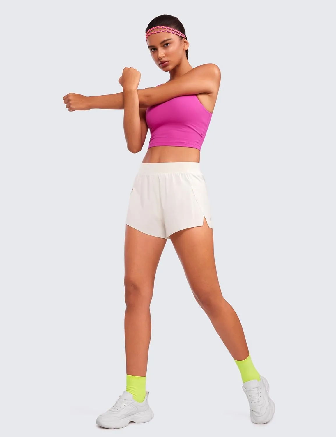CRZ YOGA Running Shorts for Women High Waisted V Split for Gym Workout Athletic Track with Liner Breathable Quick Dry