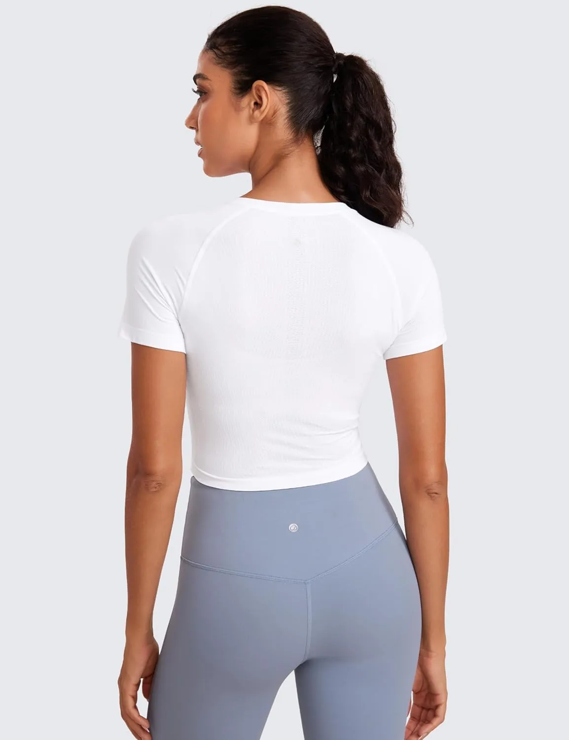 CRZ YOGA Seamless Womens Short Sleeve Crop Tops Breathable Slim Fit Gym Workout Shirts Athletic Running Basic Tee Top