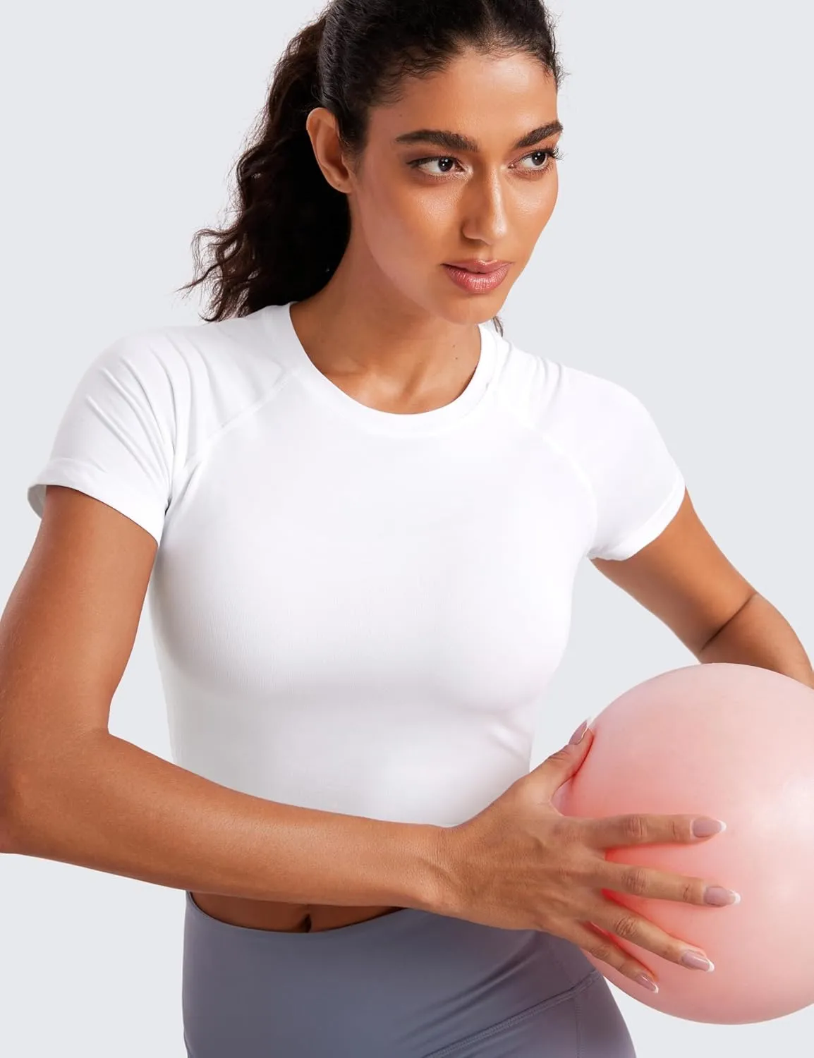 CRZ YOGA Seamless Womens Short Sleeve Crop Tops Breathable Slim Fit Gym Workout Shirts Athletic Running Basic Tee Top