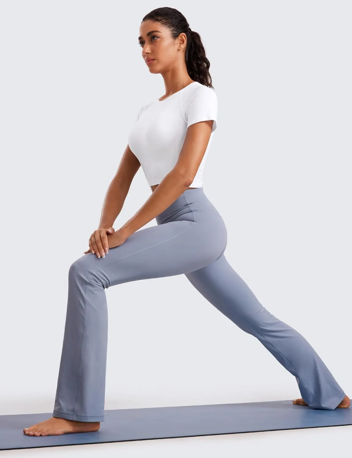 CRZ YOGA Seamless Womens Short Sleeve Crop Tops Breathable Slim Fit Gym Workout Shirts Athletic Running Basic Tee Top