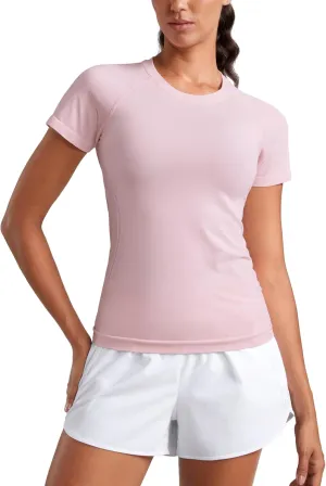 CRZ YOGA Seamless Workout Tops for Women Short Sleeve Athletic Tees Breathable Gym Running Yoga Shirts