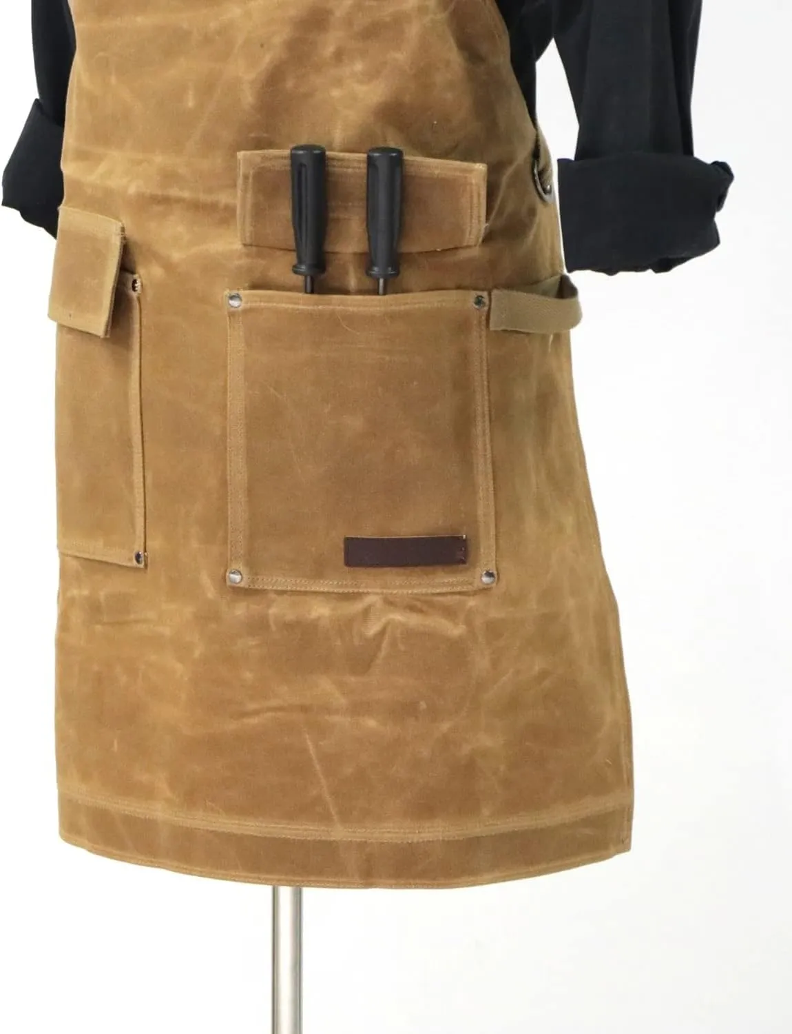 CSCDD Heavy Duty Waxed Canvas Work Apron Bag Adjustable Cross Strap Carpenter Apron
