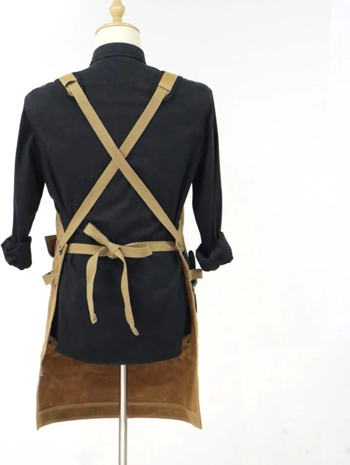 CSCDD Heavy Duty Waxed Canvas Work Apron Bag Adjustable Cross Strap Carpenter Apron