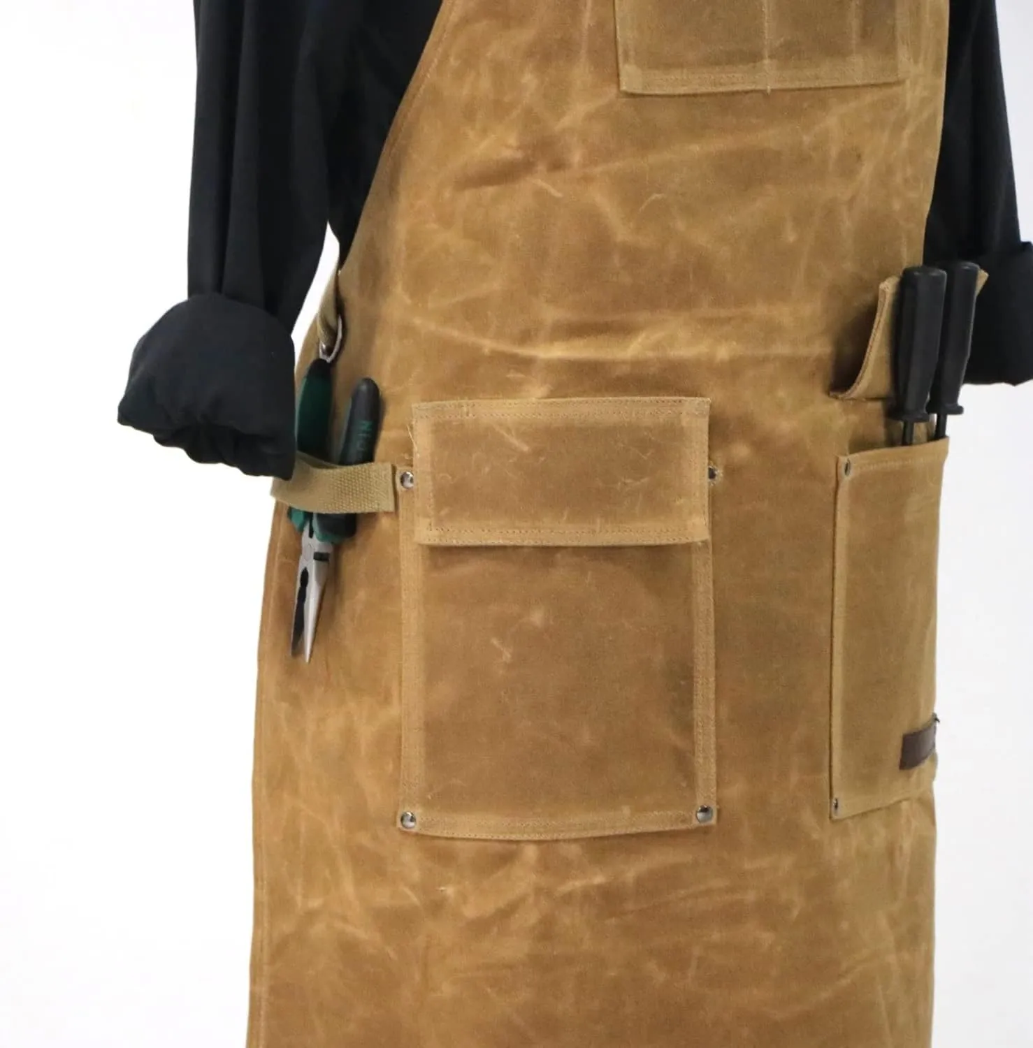 CSCDD Heavy Duty Waxed Canvas Work Apron Bag Adjustable Cross Strap Carpenter Apron