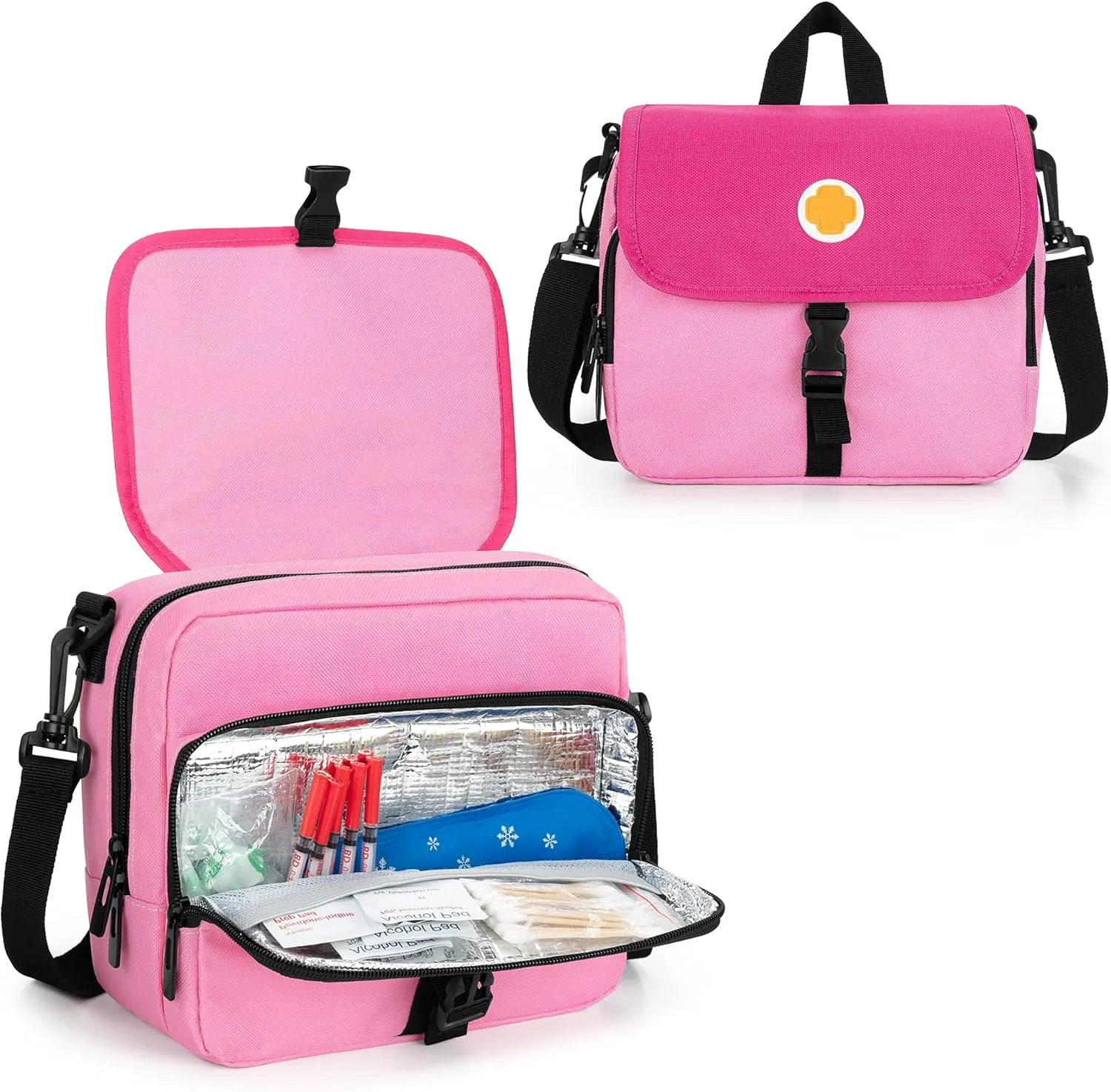 CURMIO Insulin Cooler Travel Case, Portable Diabetic Supplies Organizer with Insulated Pocket and Shoulder Strap for Insulin Pens and Diabetic Supplies