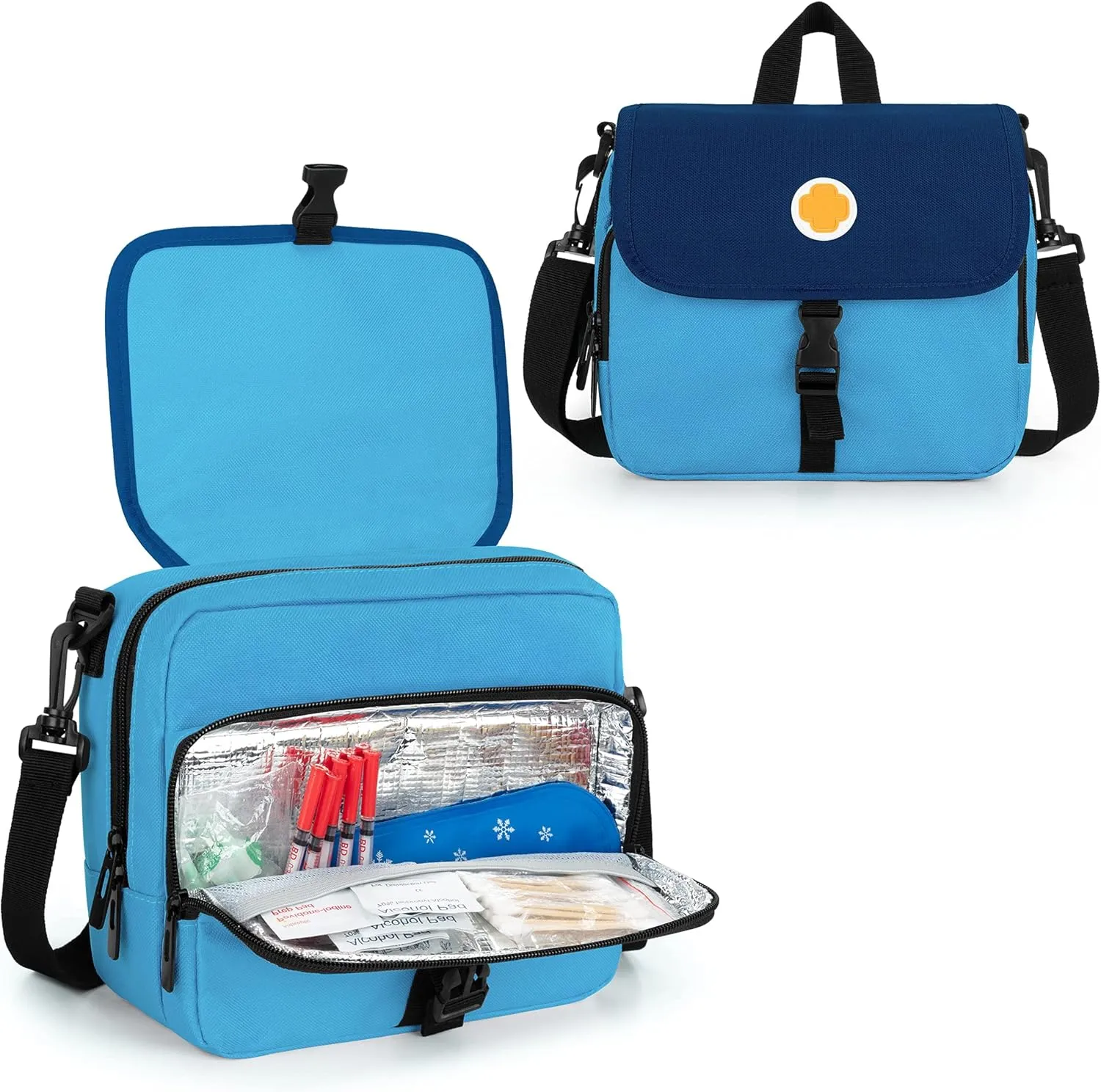 CURMIO Insulin Cooler Travel Case, Portable Diabetic Supplies Organizer with Insulated Pocket and Shoulder Strap for Insulin Pens and Diabetic Supplies