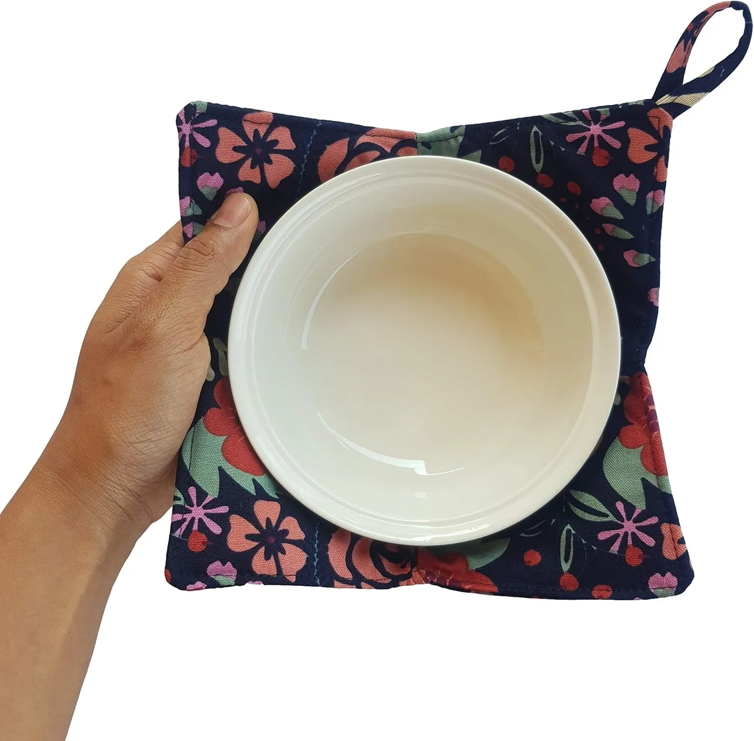 CUSHYSTORE 2X Bowl Cozy Huggers Canvas Holders Heat and Cold Resistant Anti-Scalding Protector 7.5" (Navy Exotic Flower)