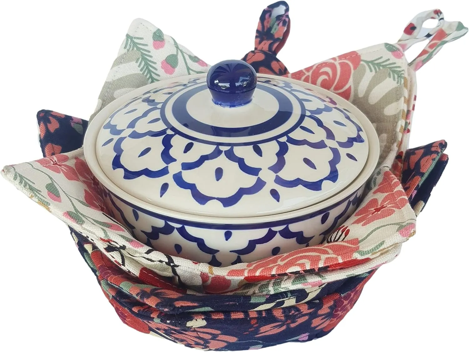 CUSHYSTORE 4X Bowl Cozy Canvas Huggers Navy Pink Holders Heat and Cold Resistant Anti-Scalding Protector Exotic Flowers