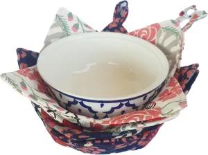 CUSHYSTORE 4X Bowl Cozy Canvas Huggers Navy Pink Holders Heat and Cold Resistant Anti-Scalding Protector Exotic Flowers
