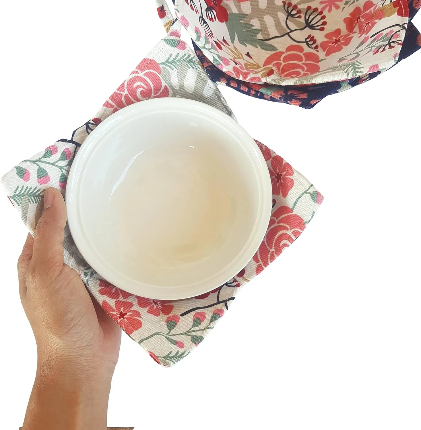 CUSHYSTORE 4X Bowl Cozy Canvas Huggers Navy Pink Holders Heat and Cold Resistant Anti-Scalding Protector Exotic Flowers