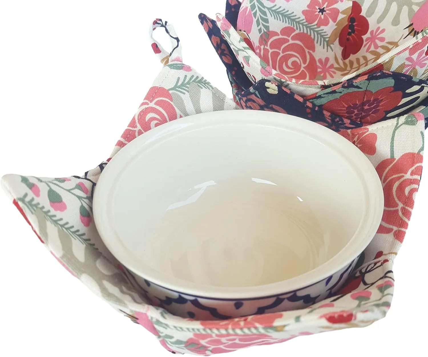 CUSHYSTORE 4X Bowl Cozy Canvas Huggers Navy Pink Holders Heat and Cold Resistant Anti-Scalding Protector Exotic Flowers