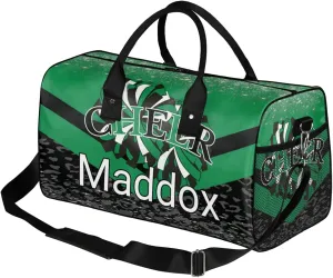 Custom Cheer Bags with Name for Cheerleader, Personalized Sport Duffel Bag Gym Bag for Women, Custom Travel Tote Bags, Dark Green Black Overnight Weekender Bags