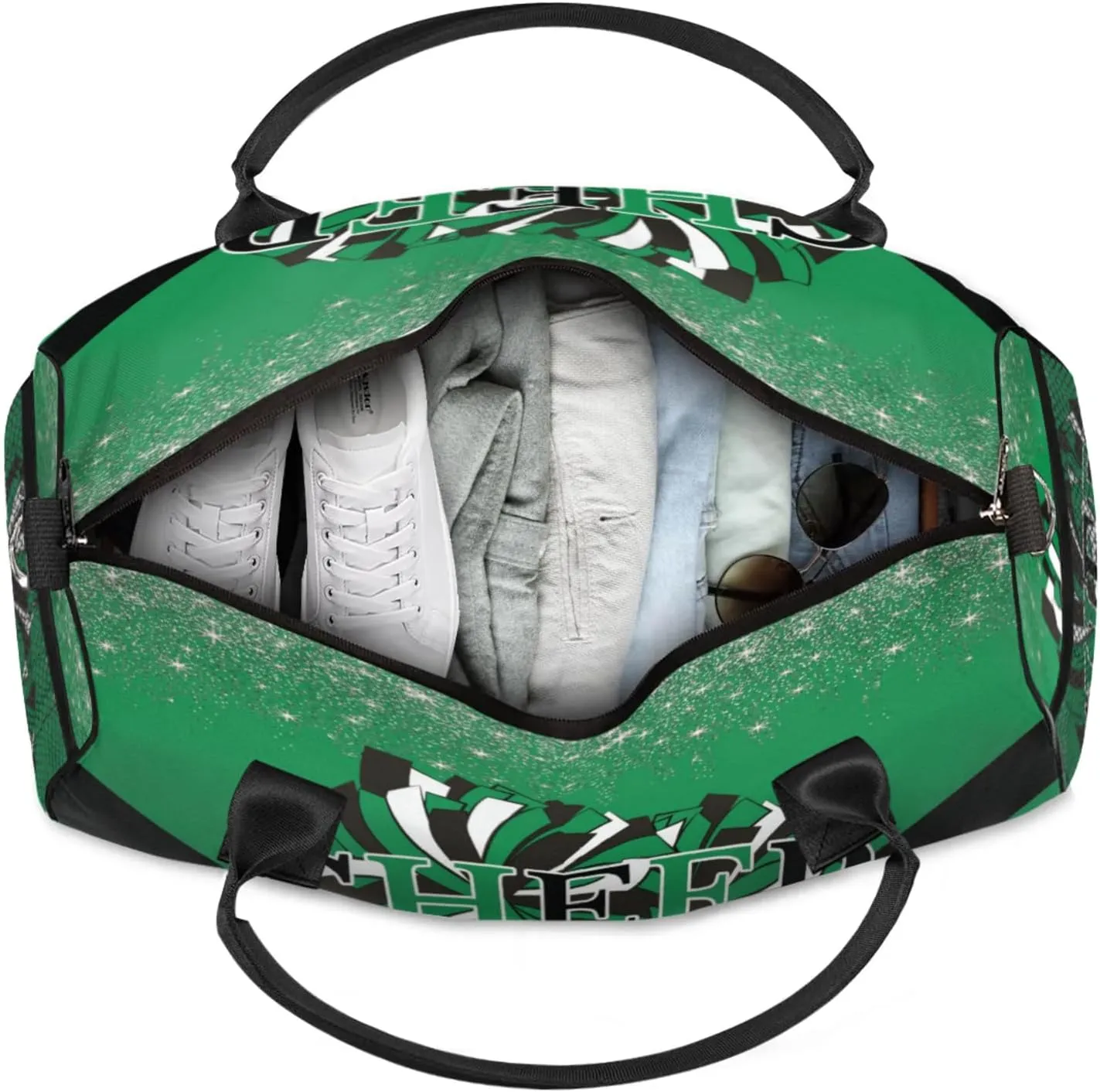 Custom Cheer Bags with Name for Cheerleader, Personalized Sport Duffel Bag Gym Bag for Women, Custom Travel Tote Bags, Dark Green Black Overnight Weekender Bags